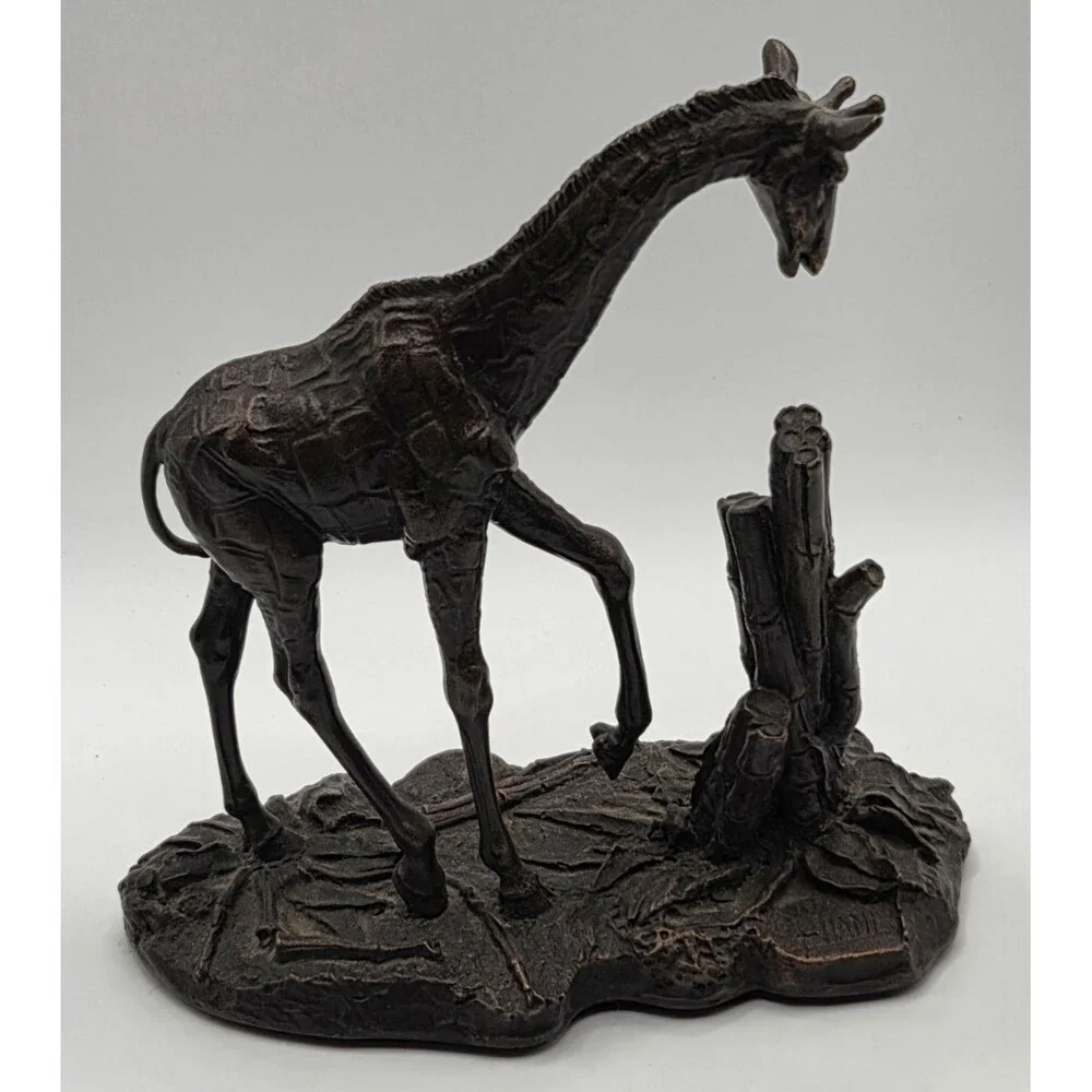 Vintage 1976 Franklin Mint Solid Bronze Giraffe Figure Polland